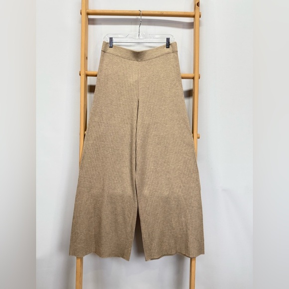 THE DROP Khaki ribbed knit wide leg pants size L - Picture 5 of 11